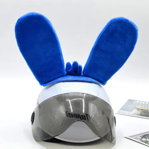 Rabbit Glow Ears helmet decoration with locomotive and ski designs on a Velcro base
