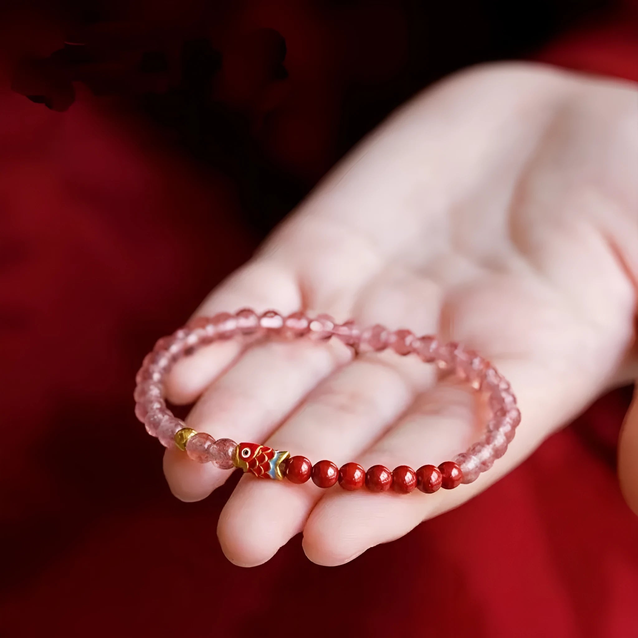 Women's retro bracelet with purple cinnabar and pink strawberry quartz beads.