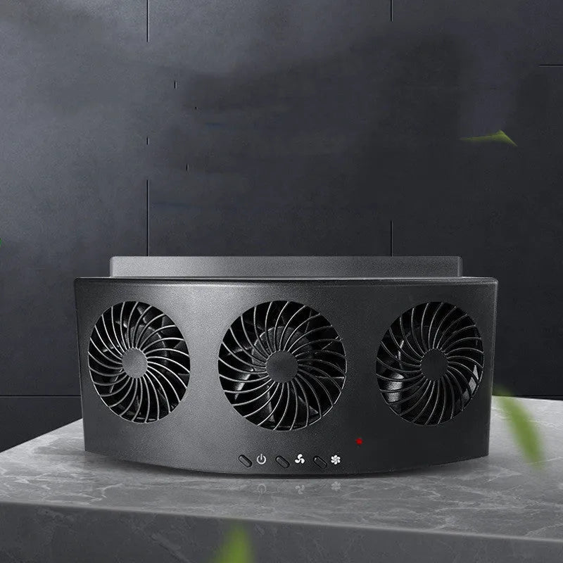 USB-powered black car ventilation fan with 1.5m cable for vehicle interior air circulation