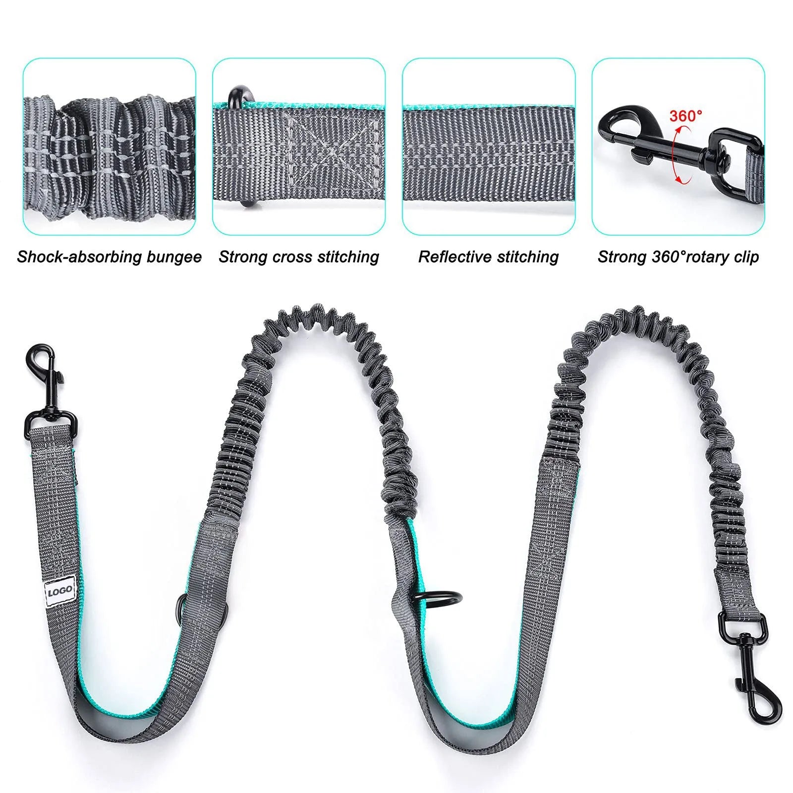 Black nylon dog walking waist bag set with leash and collar for outdoor pet training
