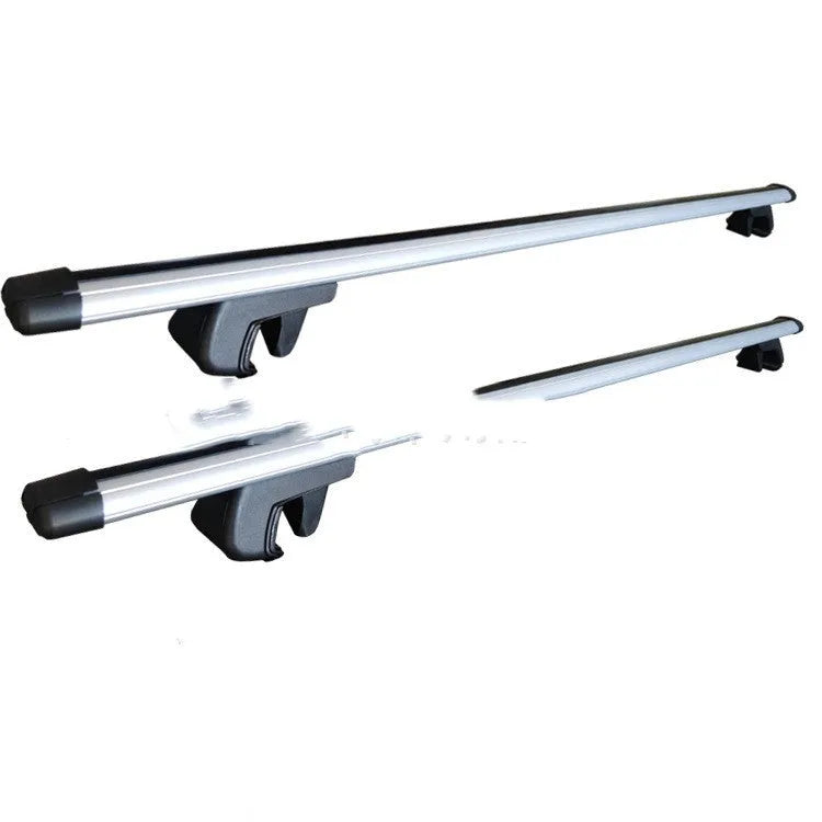 Alloy roof rack crossbars for a General Motors SUV, shown with adjustable length and mounting hardware.