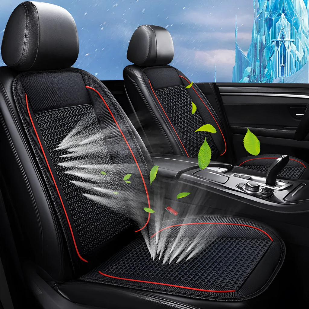 Black car ventilation seat cushion with massage function measuring 60x60cm
