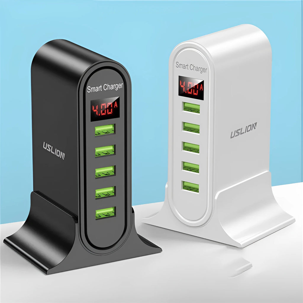 Smart LED digital display charger in black or white with EU UK US plug options