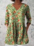 Women's printed wave loose dress with colourful floral pattern and wide waist design