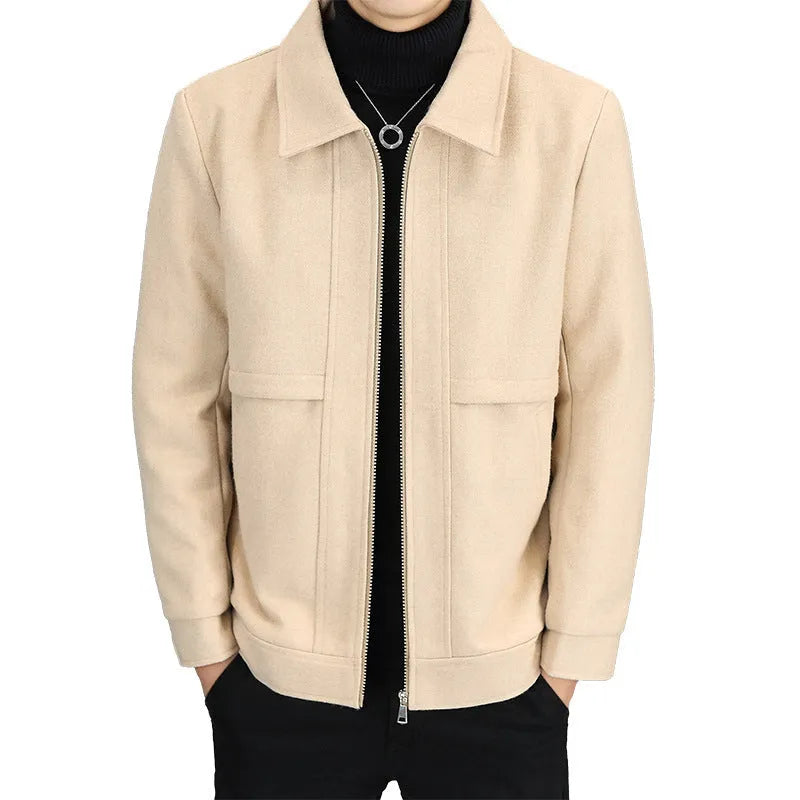 Casual polo collar jacket in cotton blend fabric with side seam pockets