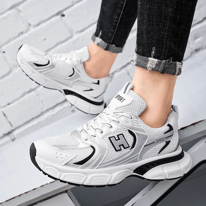 Men's casual running shoes with mesh upper and plastic sole in three colour options