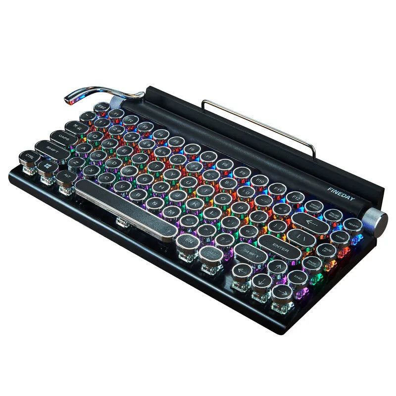 Black retro typewriter mechanical keyboard with Bluetooth connectivity and seven-colour backlight illumination