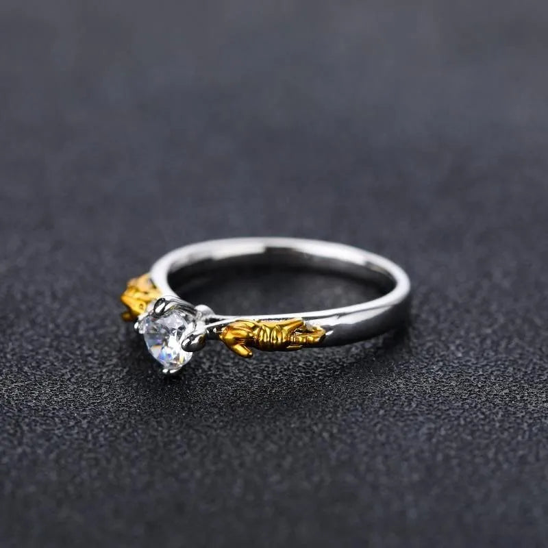 Crown style crystal ring in black gold finish on copper base for cosplay jewellery