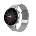 DT96 smart bracelet with steel strap on a wrist, showing its 1.3-inch display.