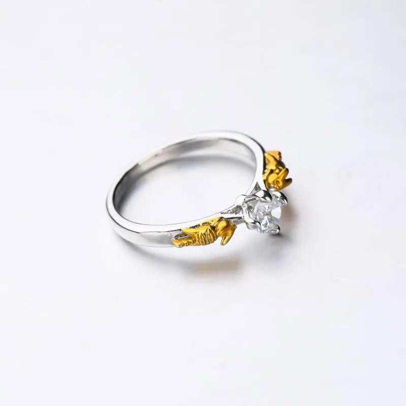 Crown style crystal ring in black gold finish on copper base for cosplay jewellery