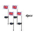 Solar-powered garden flag light with stainless steel pole displaying American or British flag design