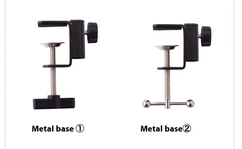 Black foldable metal cantilever bracket holding a tablet on a desktop.
