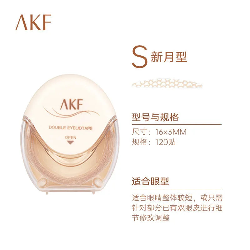 Roll of transparent lace double eyelid stickers in crescent and olive shapes on a clean background