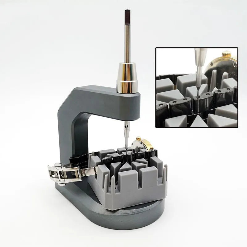 Silver tool steel press strap removal tool with metric measurements