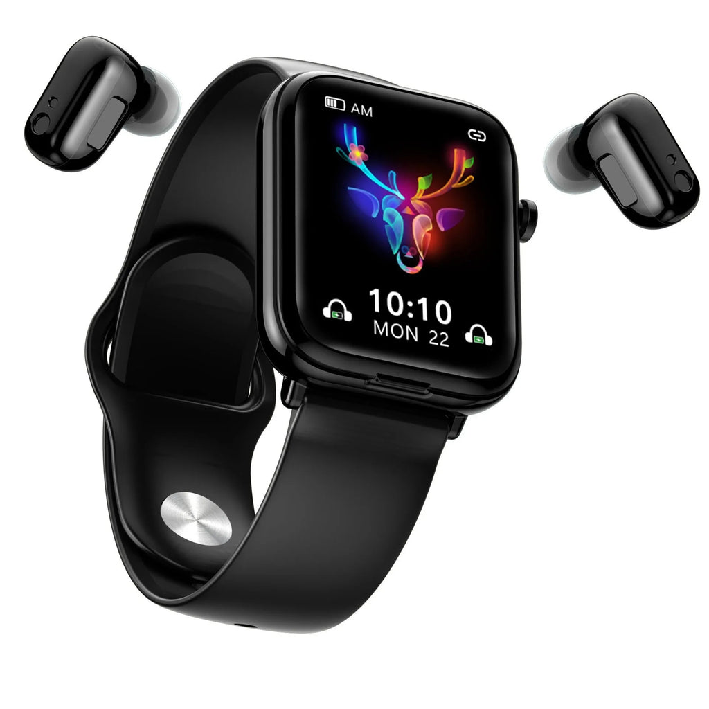 Black zinc alloy smartwatch with Bluetooth headset showing 1.69-inch touchscreen display