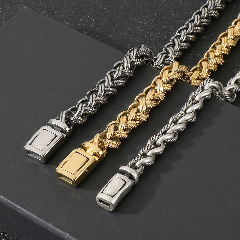Men's titanium steel keel chain necklace in antique silver with geometric design and adjustable length