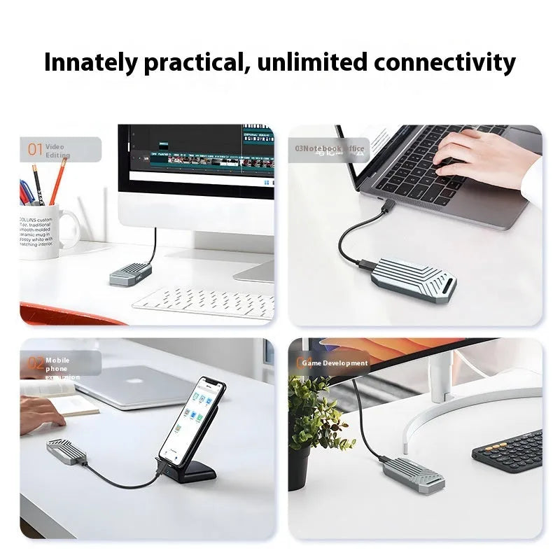 Aluminium external hard drive enclosure for M.2 SSD with 40Gbps speed in silver or grey colour