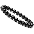 Geometric black onyx bead bracelet for women with elastic cord.