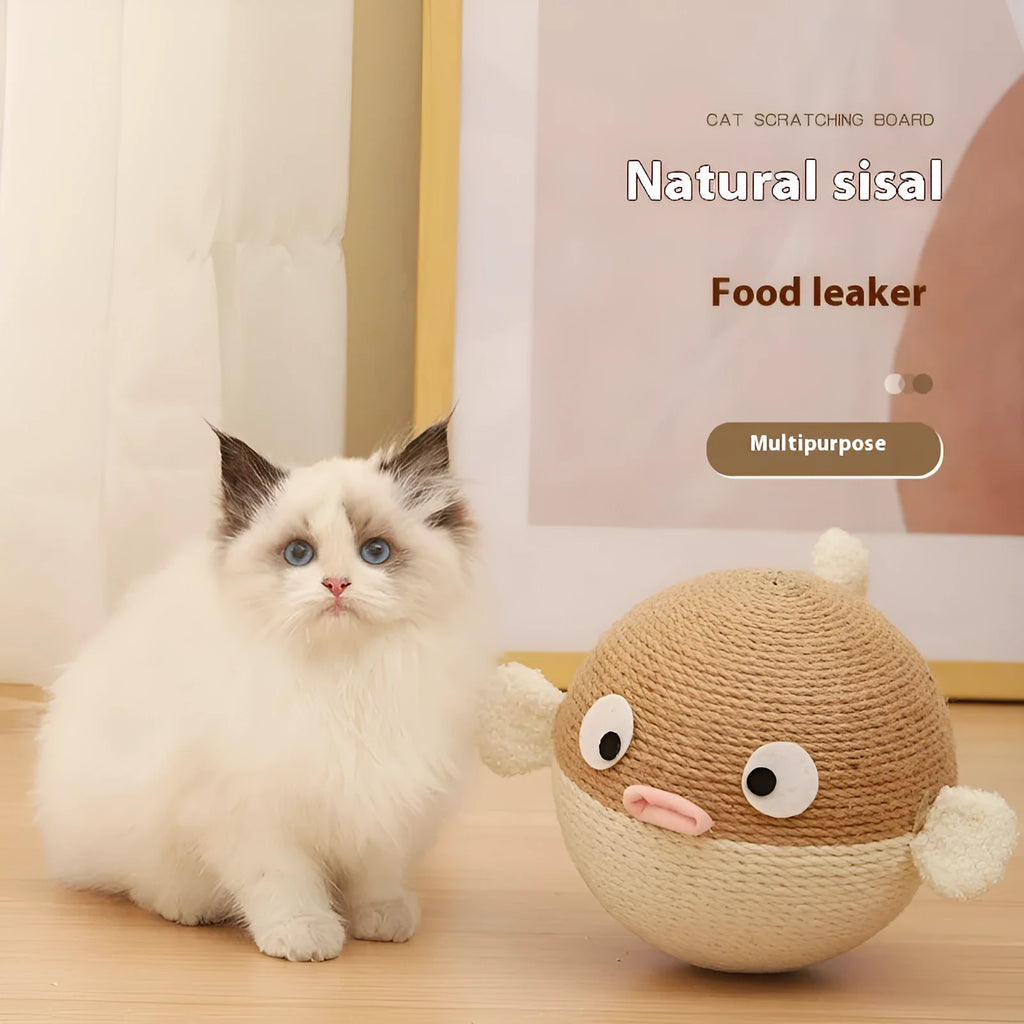 15cm cube puffer leakage food feeder toy for cats and dogs made from sisal hemp