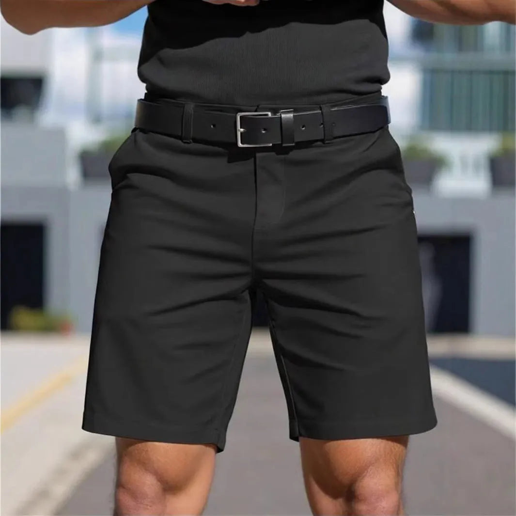 Men's straight leg fifth pants in solid colours with business casual design