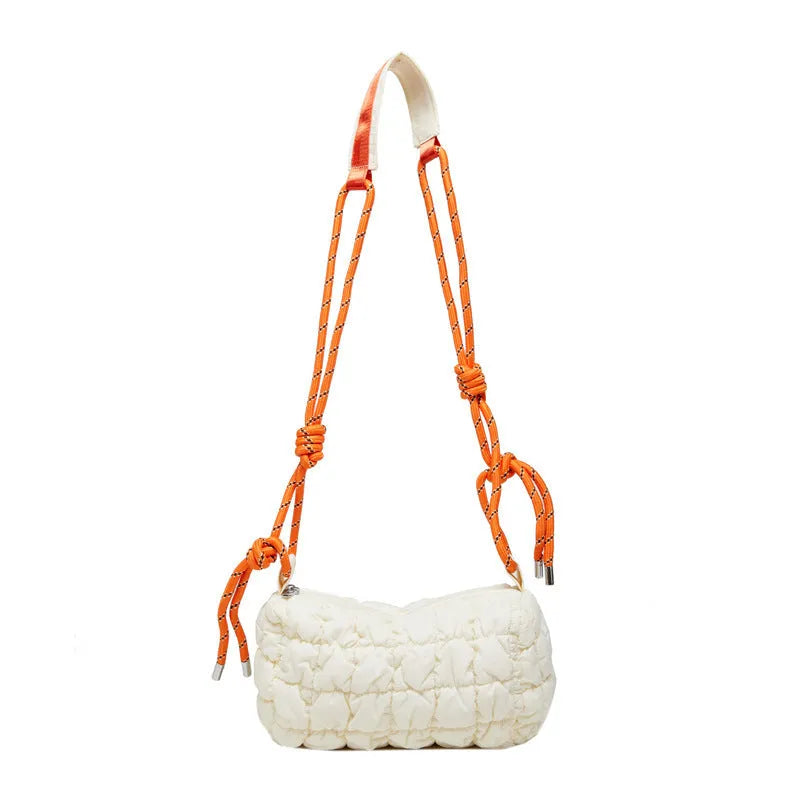 Women's lightweight nylon messenger bag in pillow shape with rhombus pattern