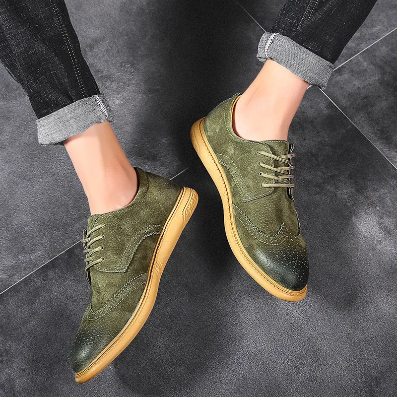 Men's grey leather business shoes with lace-up design and rubber sole