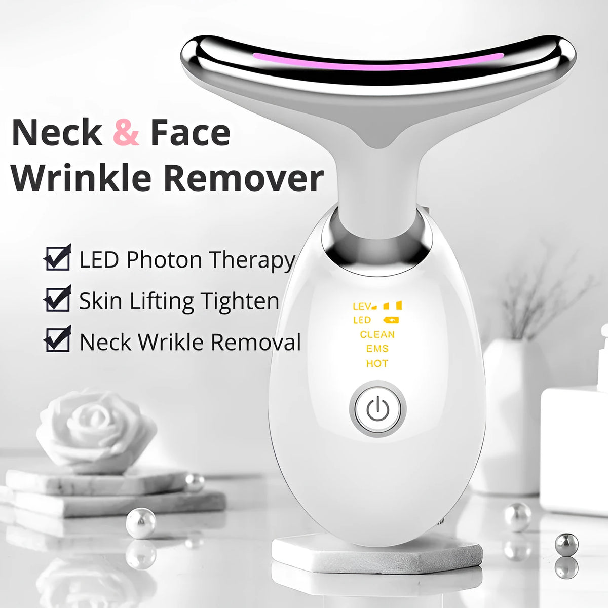 EMS thermal neck lifting massager device with LED lights for facial and skin care