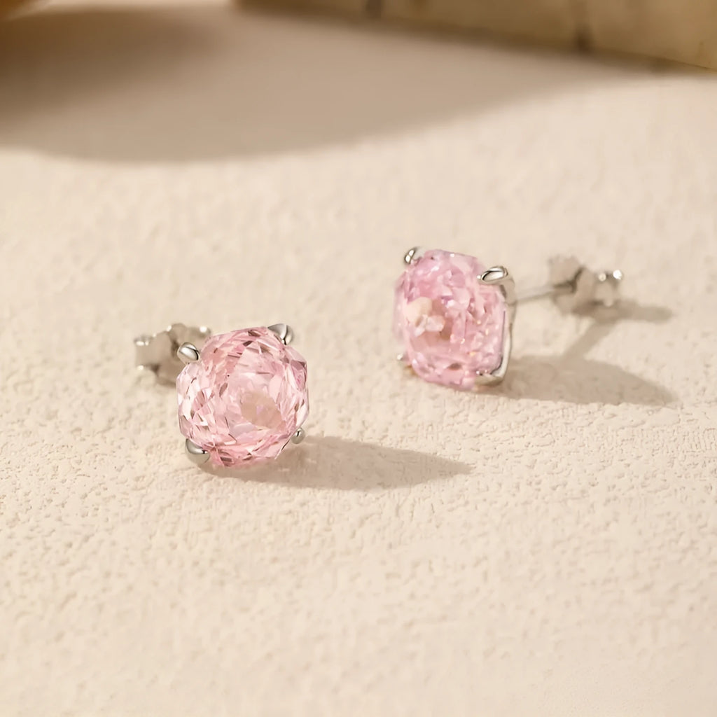 S925 sterling silver rose stud earrings in 6mm and 8mm pink flower designs for women