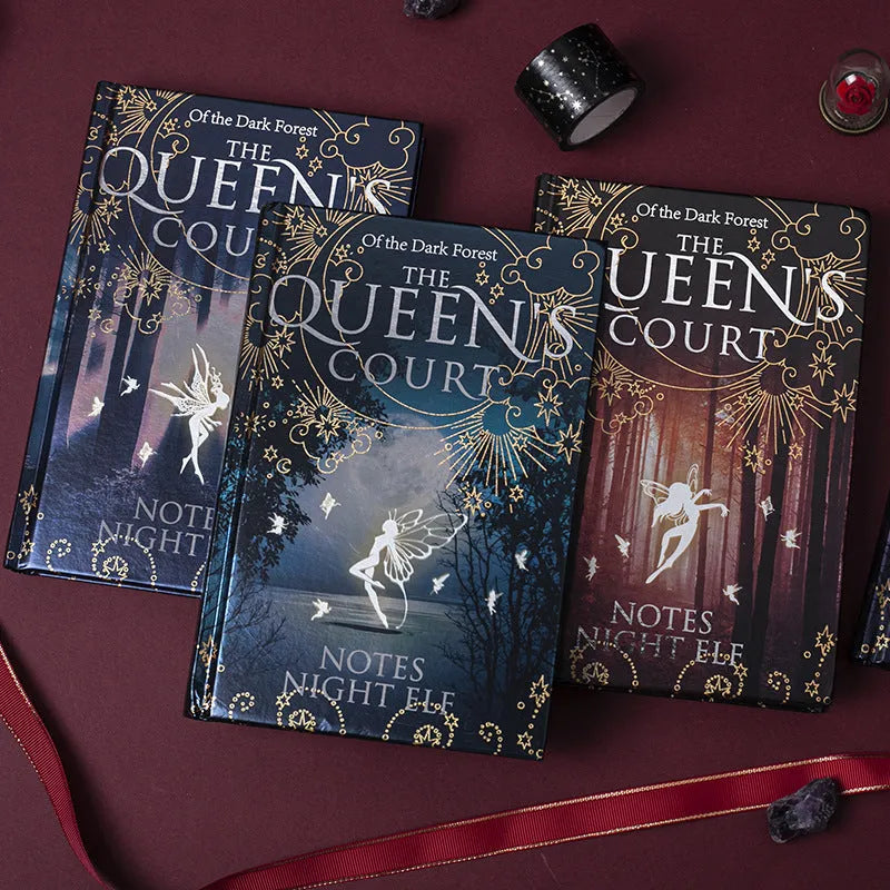 Blue and purple A5 luminous hardcover notebooks open to show full-colour illustrated pages.