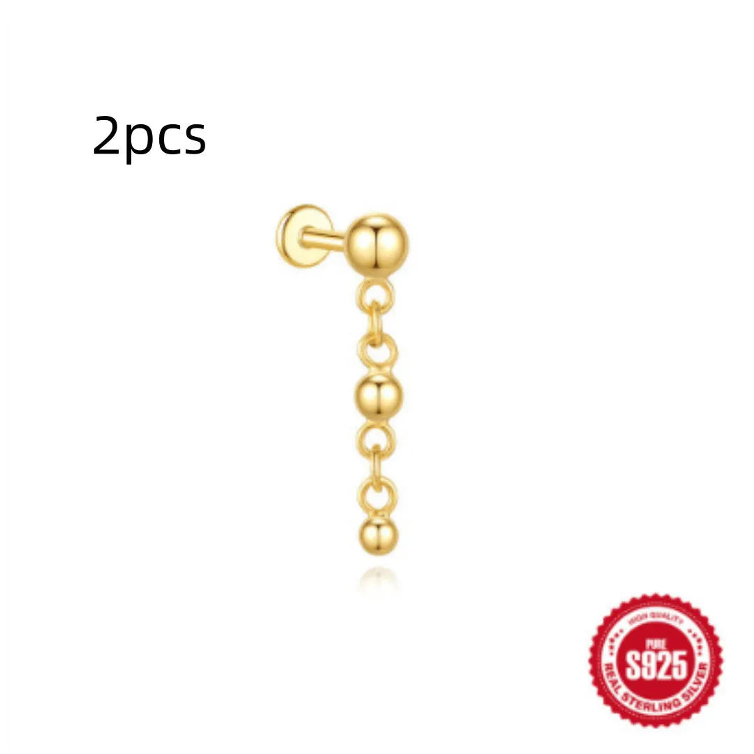 S925 sterling silver water drop earrings with flat spiral puncture detail in gold electroplated finish
