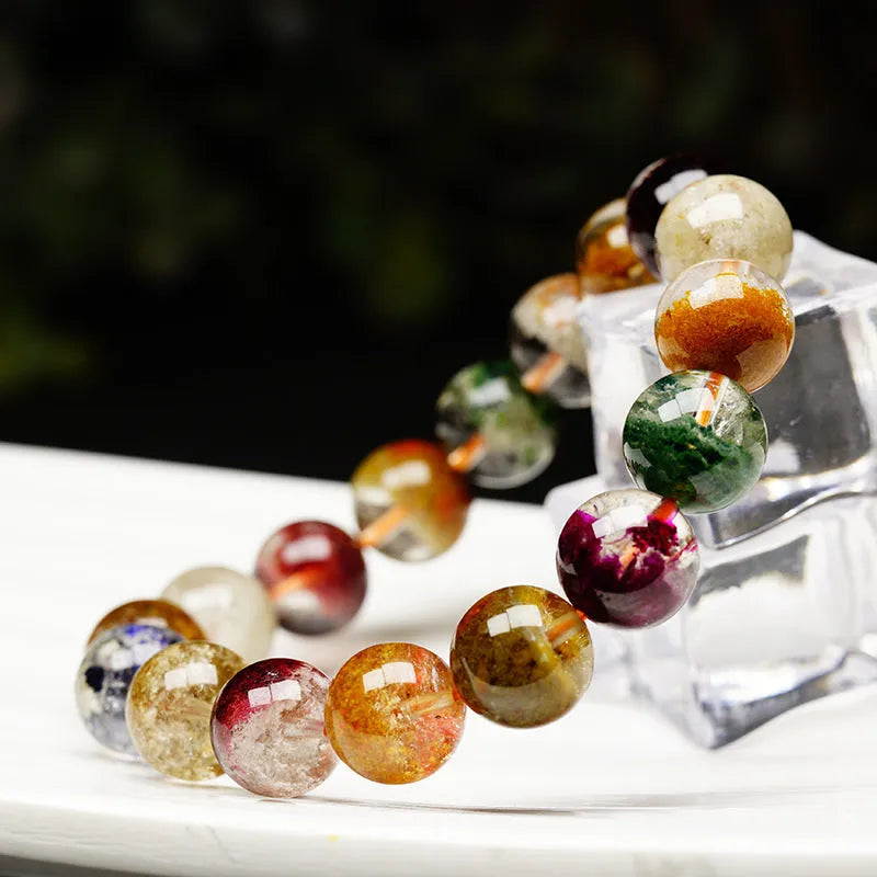 Colourful ethnic style crystal cornucopia bracelet with 10mm beads and retro design elements