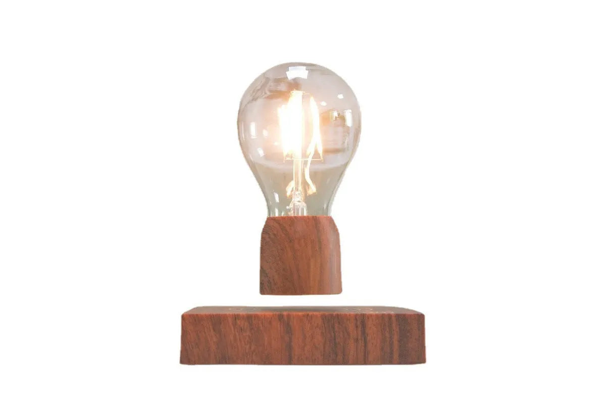 Magnetic levitation floating bulb on imitation wood base with glass enclosure and ABS construction