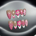 French style 3D lily fluid ice flower nail art stickers on almond-shaped plastic armour in four sizes