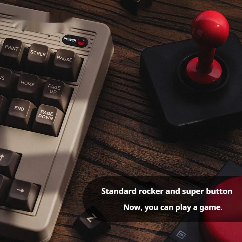 Retro87 C64 wireless Bluetooth mechanical gaming keyboard with rocker switches on black background