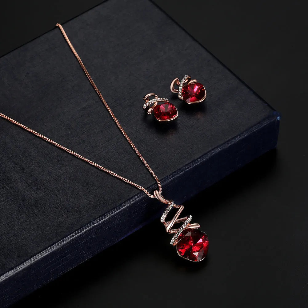 Women's alloy jewellery set with earrings and necklace featuring water wave chain and diamond processing