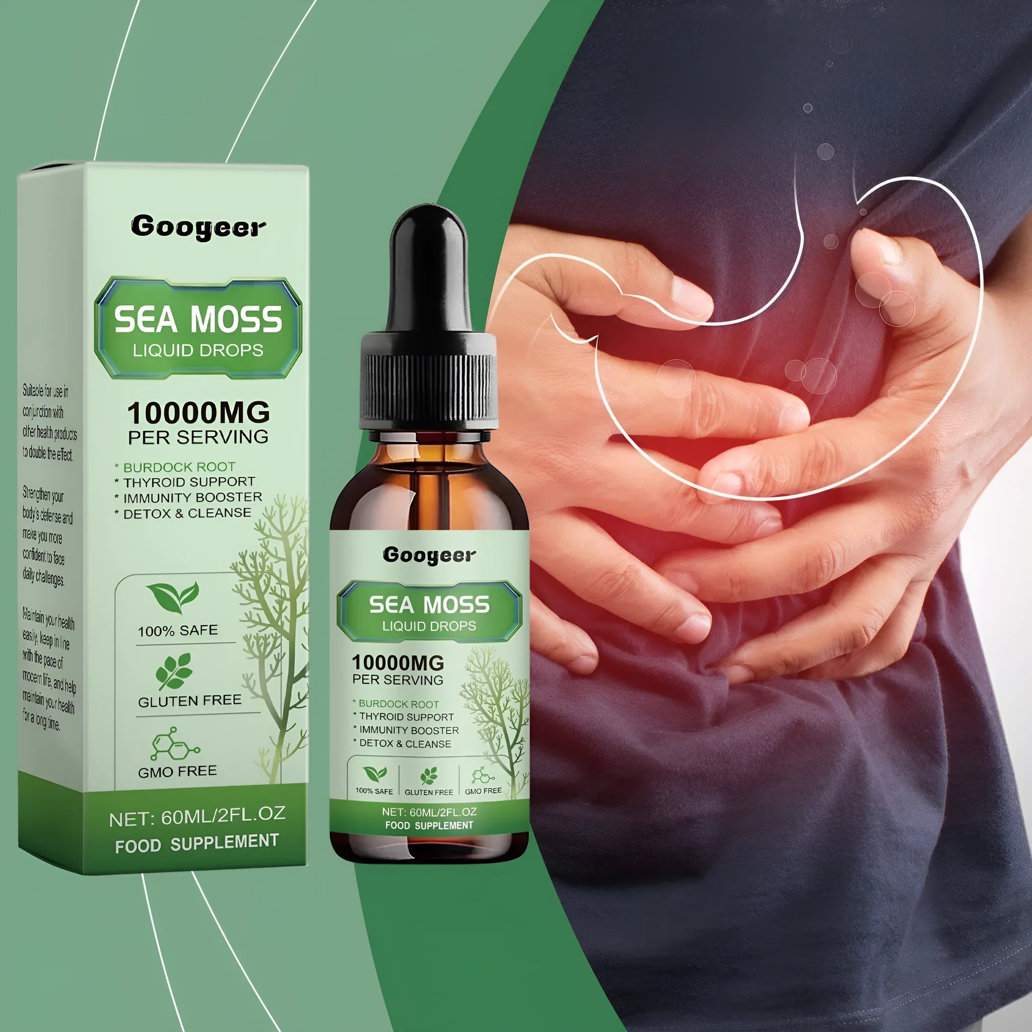 Googeer Sea Moss liquid drops body treatment bottle 60ml capacity