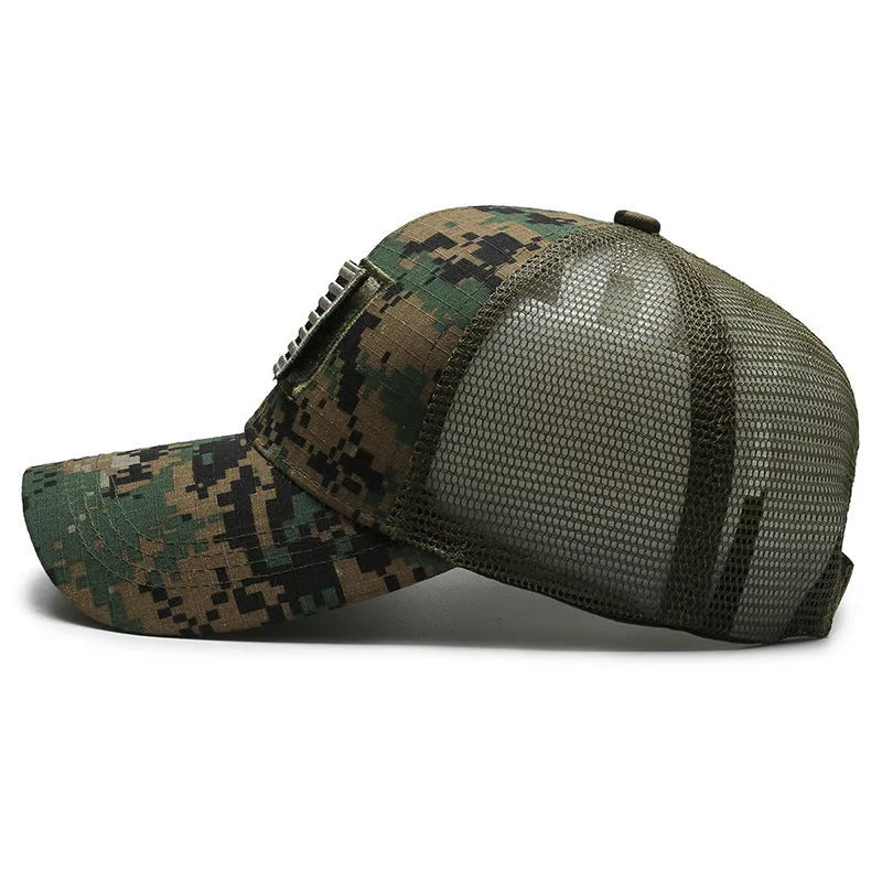 Adjustable Velcro outdoor baseball hat in tactical camouflage pattern with dome crown