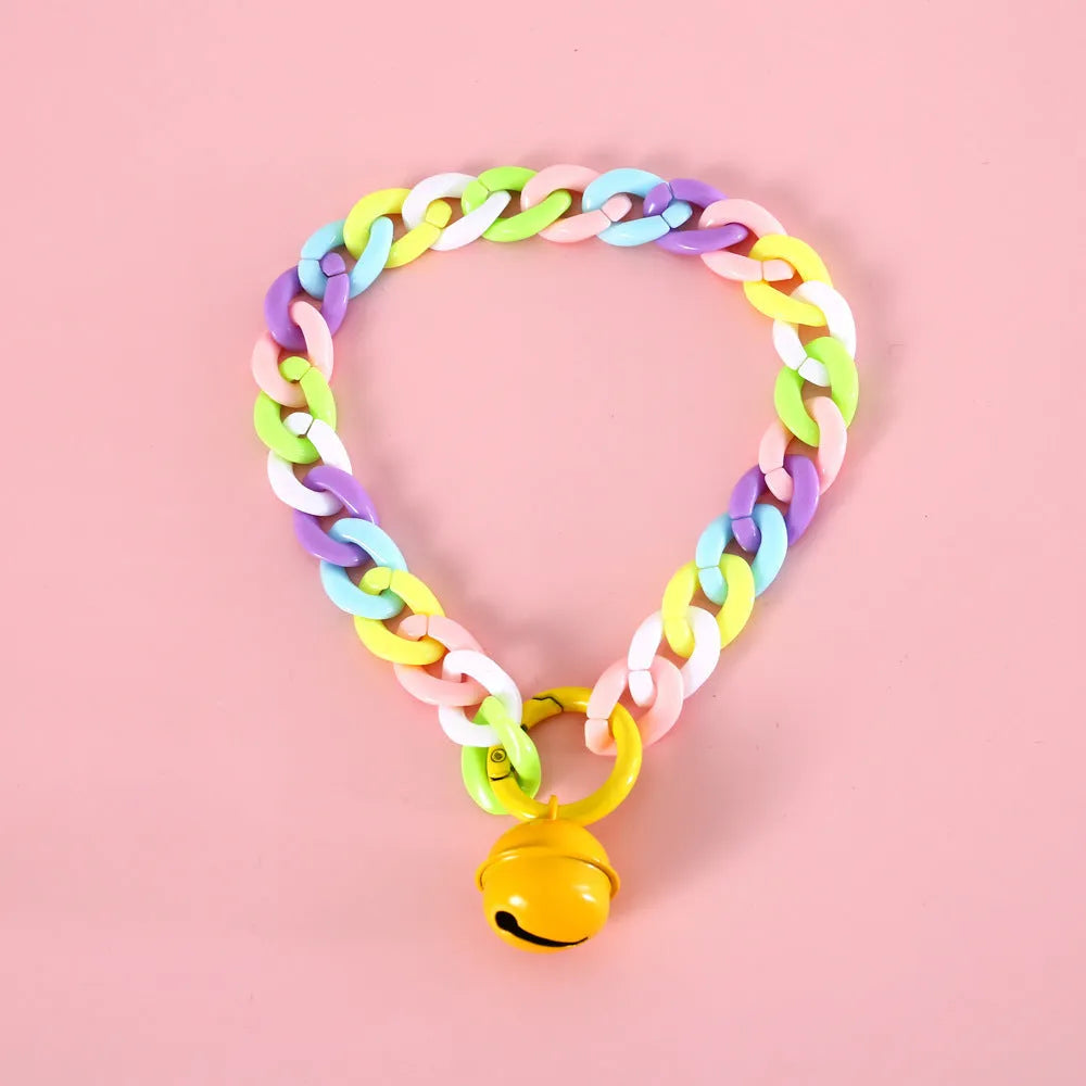 Plastic pet collar in macaron candy colours showing chain blue, pink, and mixed colour options for cats, dogs, and rabbits