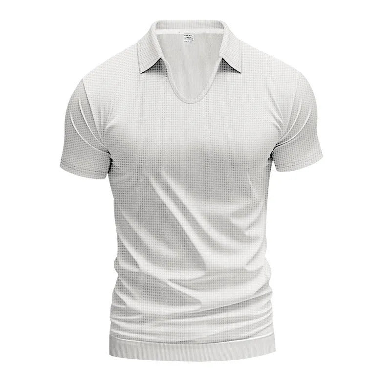 Men's loose fit V-neck short sleeve t-shirt in a light grey solid colour
