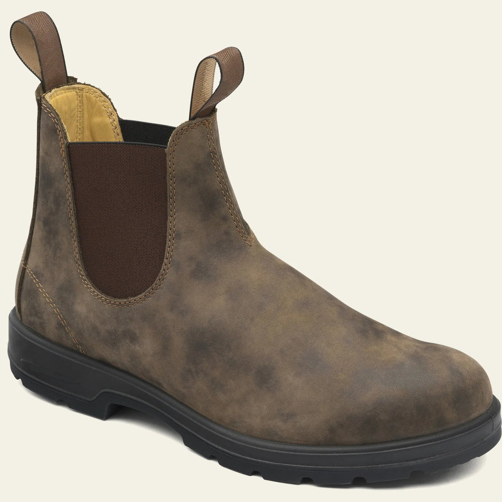 Vintage brown Martin-style Chelsea boots with frosted PU upper and round toe