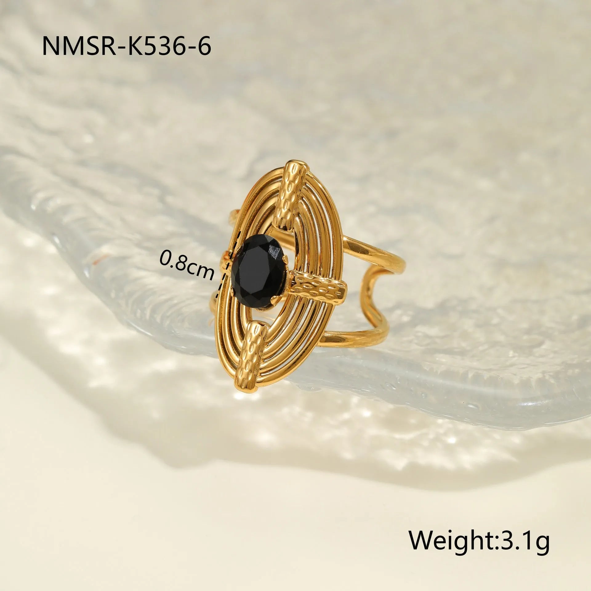 Adjustable geometric stainless steel ring with zircon inlays for women