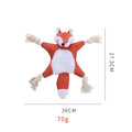 Brown fox plush dog toy with squeaker in head, crinkle paper body, and rope limbs for chewing