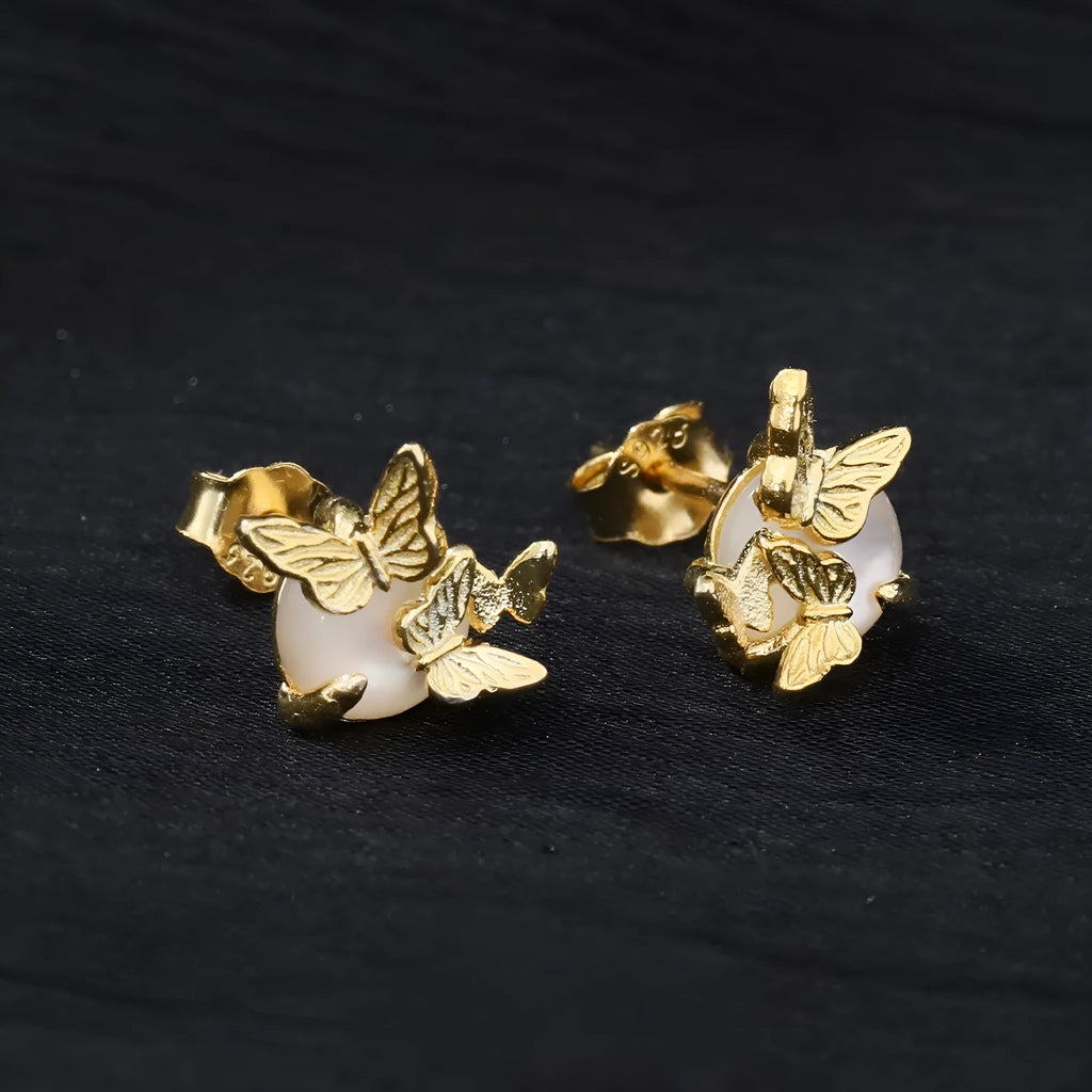 925 silver butterfly ear studs for women in white gold or gold colour finish.