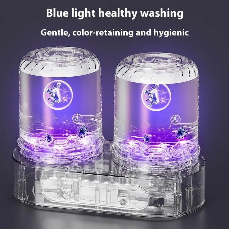 White double bucket mini washing machine with USB cable for portable underwear laundry