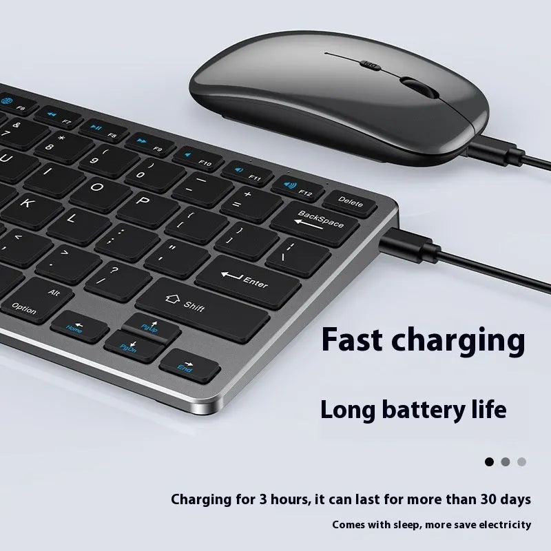 Ultra-thin wireless keyboard and mouse suit in black, gun colour, or silver with rechargeable batteries