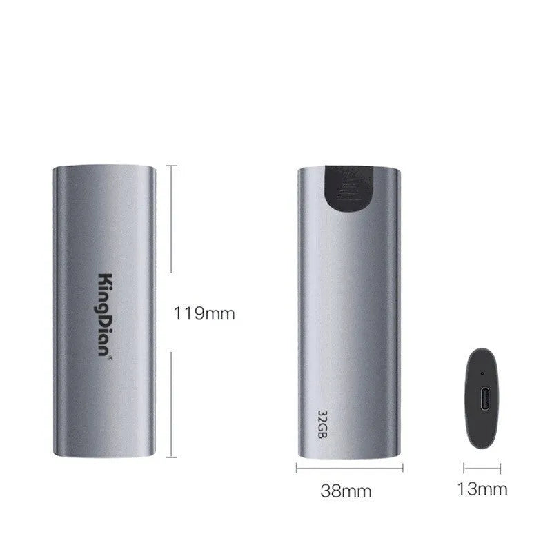 Grey mobile external SSD with USB 3.0 interface for smartphone connection