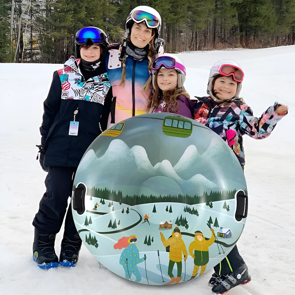 Colourful PVC winter ski ring toy for outdoor snow play with printed mountain designs