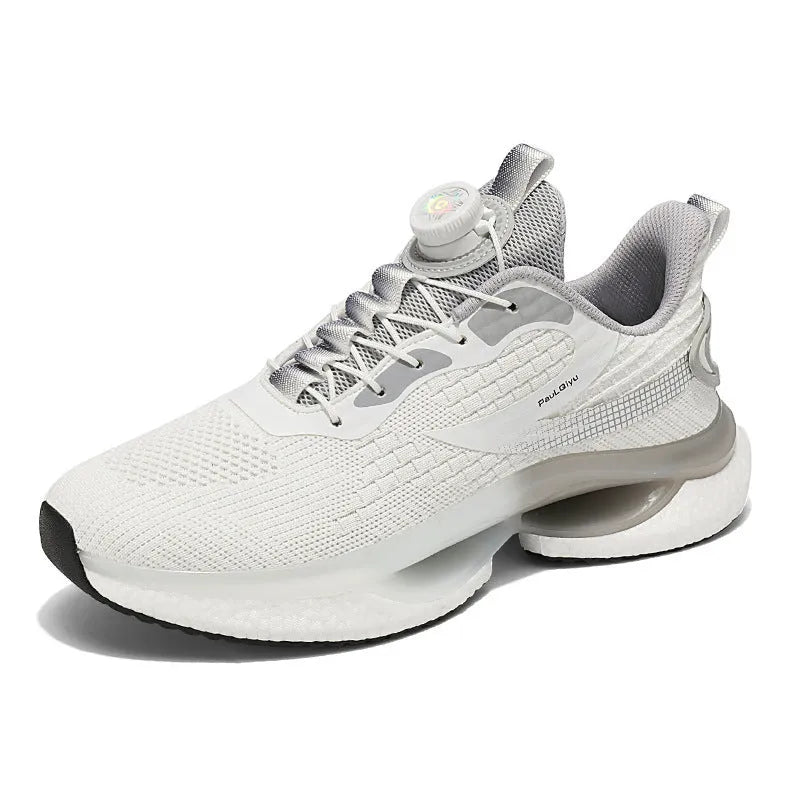 Men's rotating button closure running shoes in Korean style with breathable mesh upper