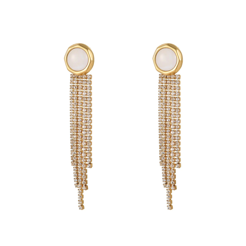 Stainless steel earrings with diamond tassel designs featuring love heart and star geometric shapes