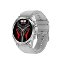 Round Bluetooth sports watch with AMOLED screen and silicone strap in black, shown displaying fitness metrics.